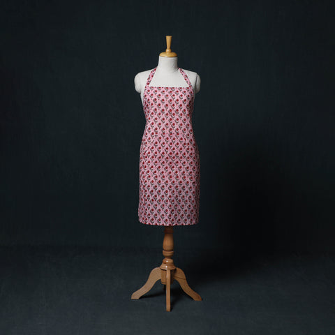 Pink - Sanganeri Hand Block Print Cotton Apron with Pocket 25