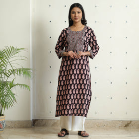  Black - Block Print Cotton Straight Bagh Kurta For Women