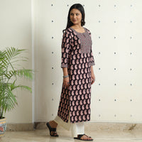 Black - Bagh Hand Block Printed Cotton Long Straight Kurta