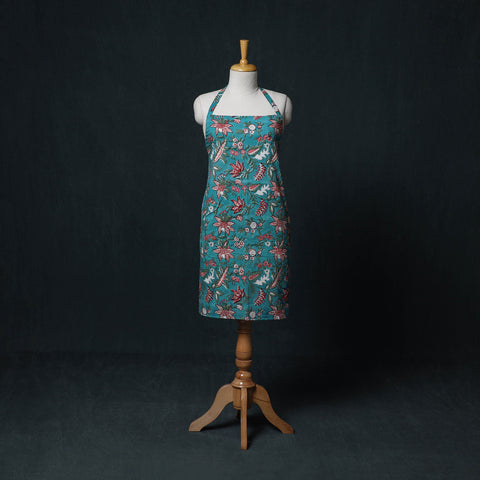 Blue - Sanganeri Hand Block Print Cotton Apron with Pocket 26