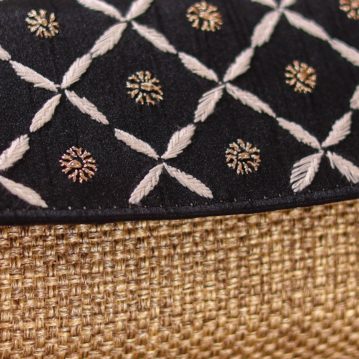 Black - Hand Embroidered Jute Lucknowi Chikankari Clutch with Zari Work 12