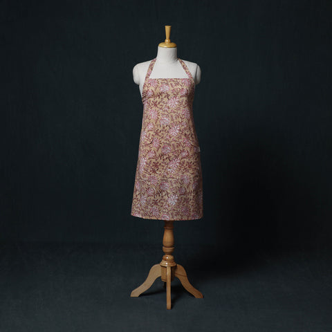Beige - Sanganeri Hand Block Print Cotton Apron with Pocket 27