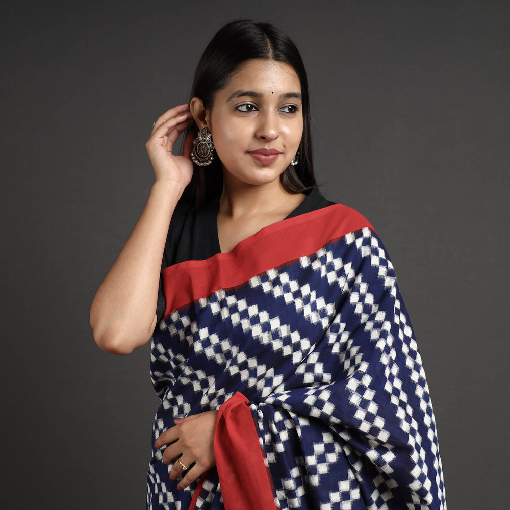 Blue - Pochampally Ikat Weave Handloom Cotton Saree