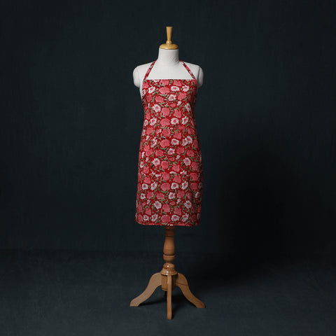 Red - Sanganeri Hand Block Print Cotton Apron with Pocket 28