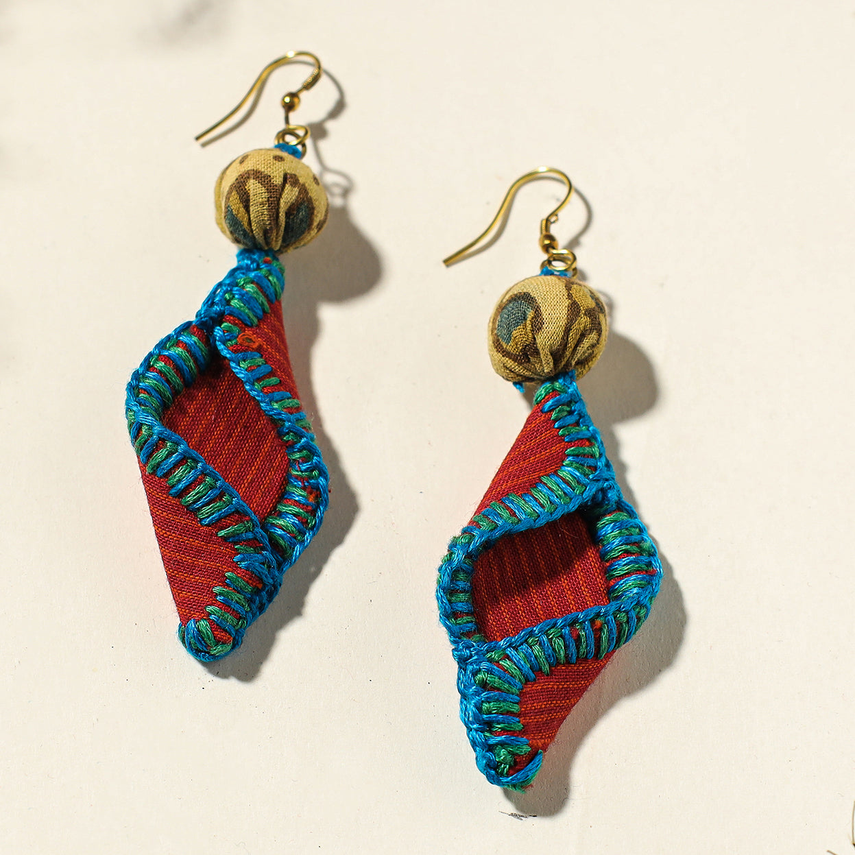 Handcrafted Gamcha Fabart Beadwork Earrings by Rangila Dhaga