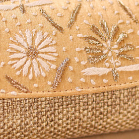 Beige - Hand Embroidered Jute Lucknowi Chikankari Clutch with Zari Work 13