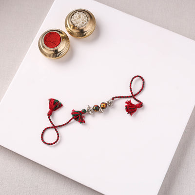 Handcrafted Patwa Threadwork Blue Pottery Beads Rakhi 01