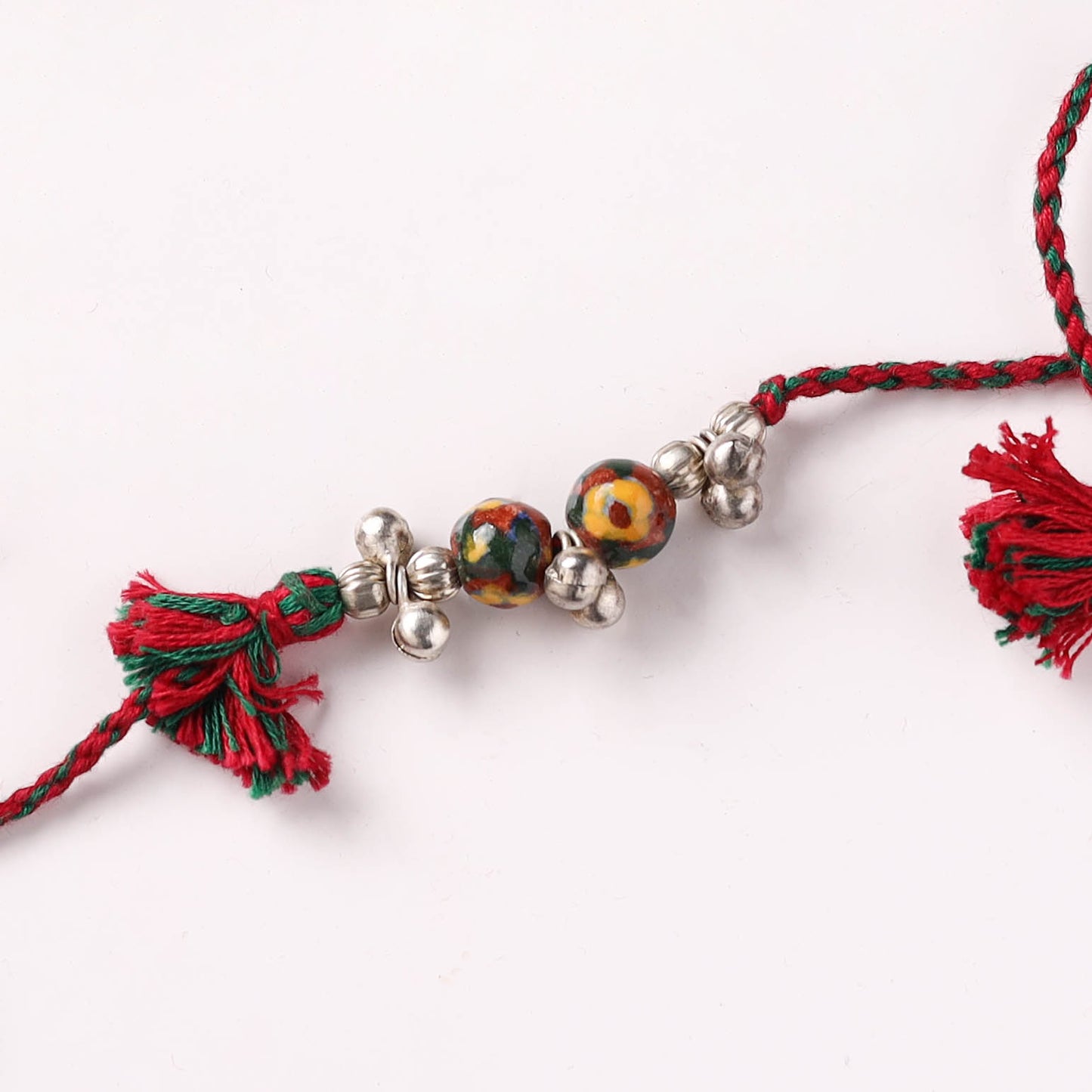 Handcrafted Patwa Threadwork Blue Pottery Beads Rakhi 01