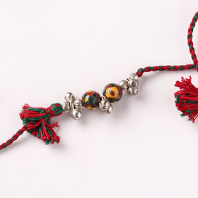 Handcrafted Patwa Threadwork Blue Pottery Beads Rakhi 01