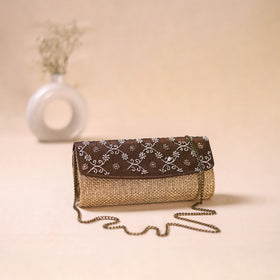 Hand Embroidered Jute Lucknowi Chikankari Clutch with Zari Work 15