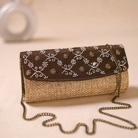 Hand Embroidered Jute Lucknowi Chikankari Clutch with Zari Work 15