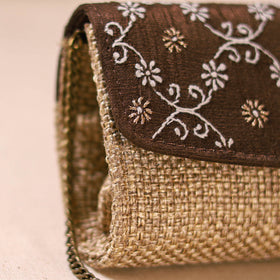 Hand Embroidered Jute Lucknowi Chikankari Clutch with Zari Work 15
