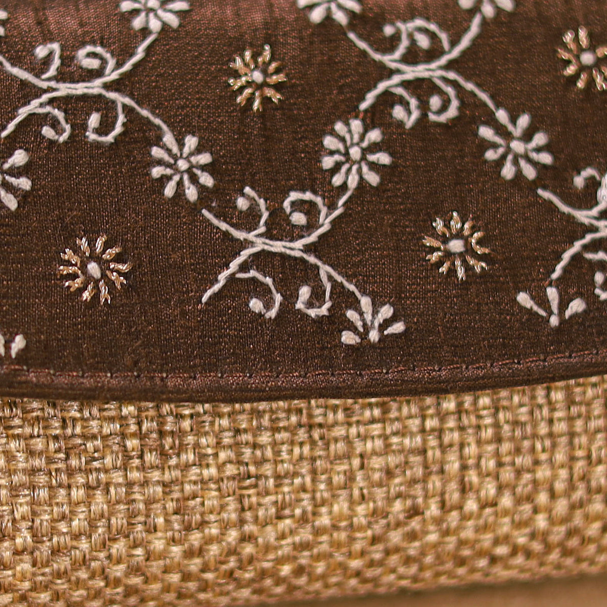 Hand Embroidered Jute Lucknowi Chikankari Clutch with Zari Work 15