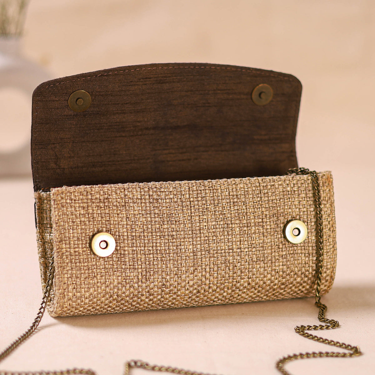 Hand Embroidered Jute Lucknowi Chikankari Clutch with Zari Work 15