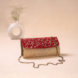 Hand Embroidered Jute Lucknowi Chikankari Clutch with Zari Work 16