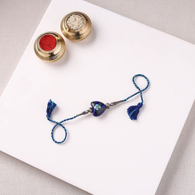 Handcrafted Patwa Threadwork Blue Pottery Beads Rakhi 08
