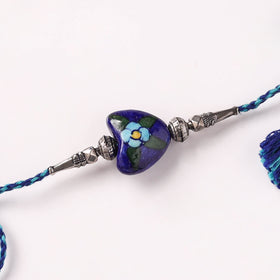 Handcrafted Patwa Threadwork Blue Pottery Beads Rakhi 08