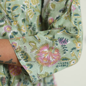 Light Green - Sanganeri Block Printed Mul Cotton A-Line Kurta