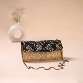 Hand Embroidered Jute Lucknowi Chikankari Clutch with Zari Work 17