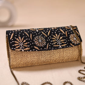 Hand Embroidered Jute Lucknowi Chikankari Clutch with Zari Work 17