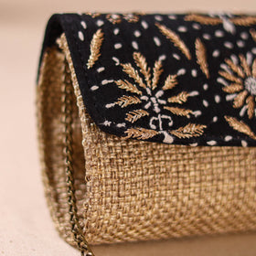 Hand Embroidered Jute Lucknowi Chikankari Clutch with Zari Work 17