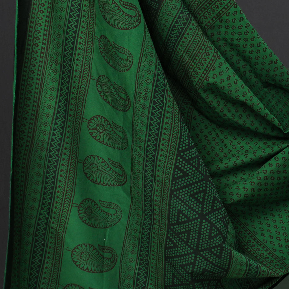 Green - 3pc Bagh Block Printed Natural Dyed Cotton Suit Material Set 09