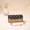 Black - Hand Embroidered Jute Lucknowi Chikankari Clutch with Zari Work 12