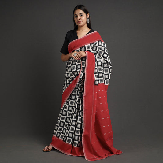 Black - Pochampally Ikat Weave Handloom Cotton Saree