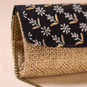Hand Embroidered Jute Lucknowi Chikankari Clutch with Zari Work 18