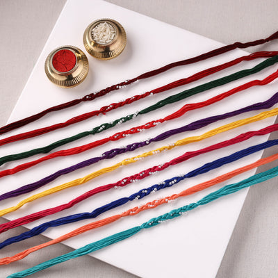 Handmade Thread & Bead Work Rakhi (Assorted - Set of 10) 08