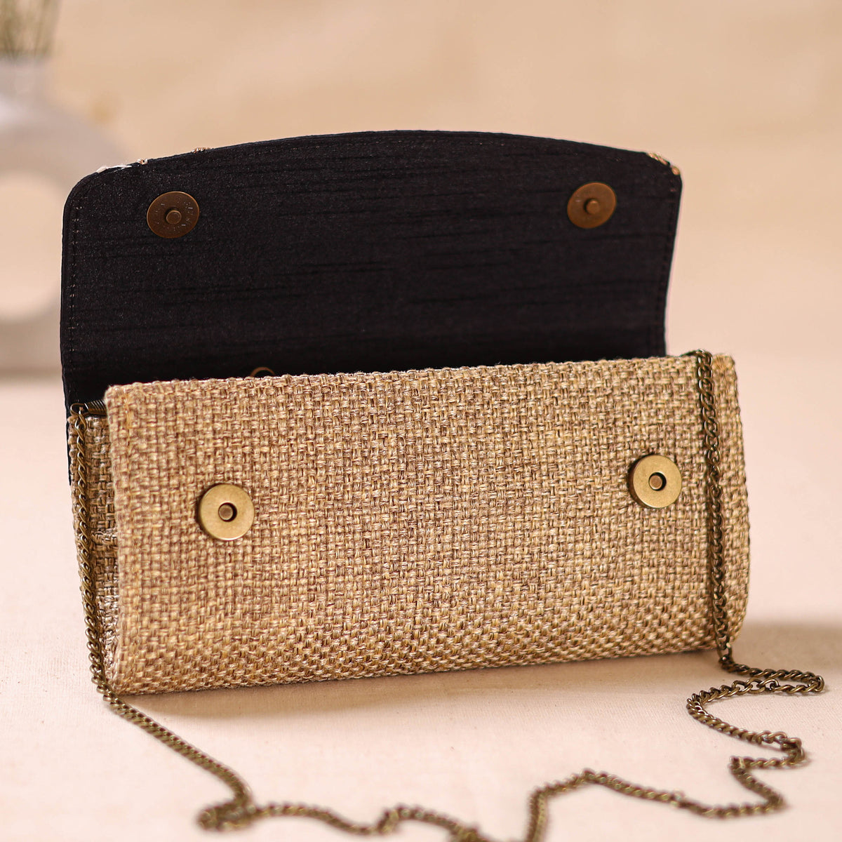 Hand Embroidered Jute Lucknowi Chikankari Clutch with Zari Work 18