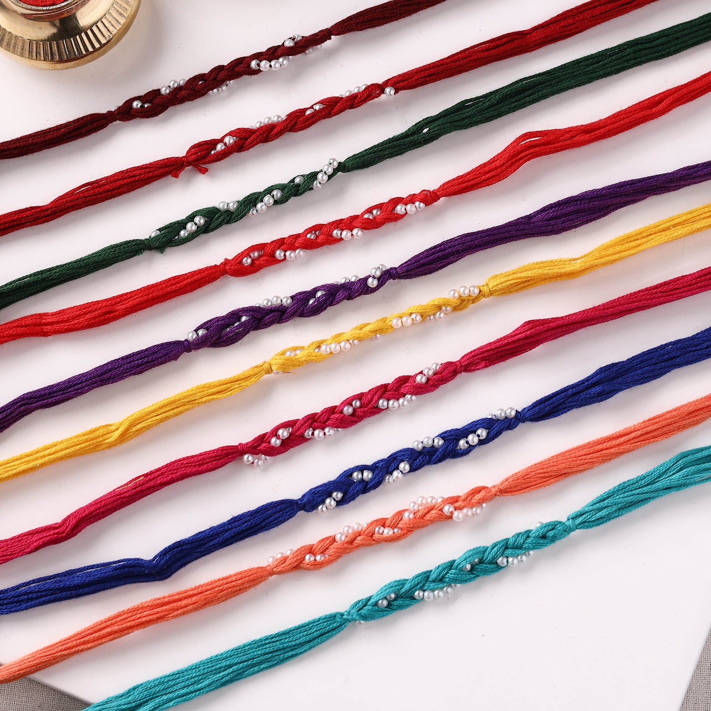 Handmade Thread & Bead Work Rakhi (Assorted - Set of 10) 08