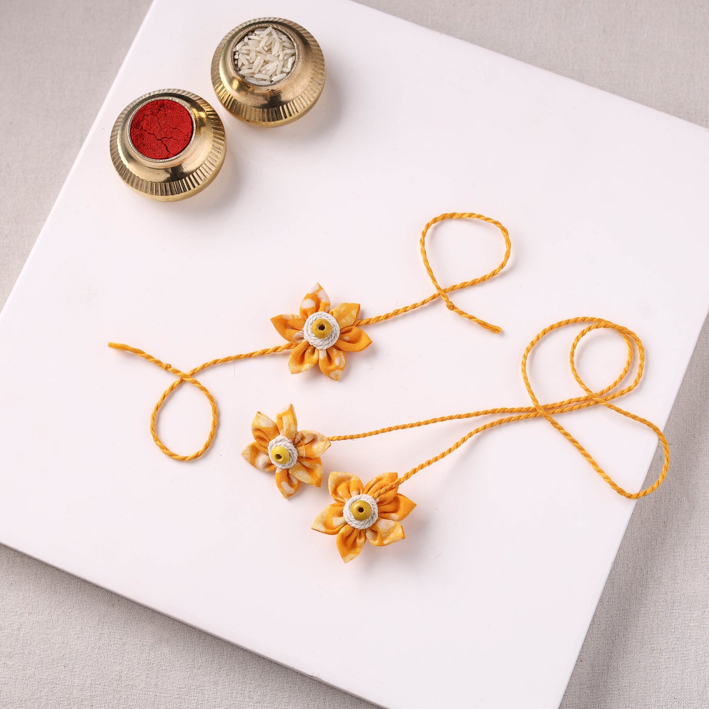 Flower Handmade Thread Work Fabart Rakhi with Lumba Set 125