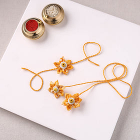 Flower Handmade Thread Work Fabart Rakhi with Lumba Set 125