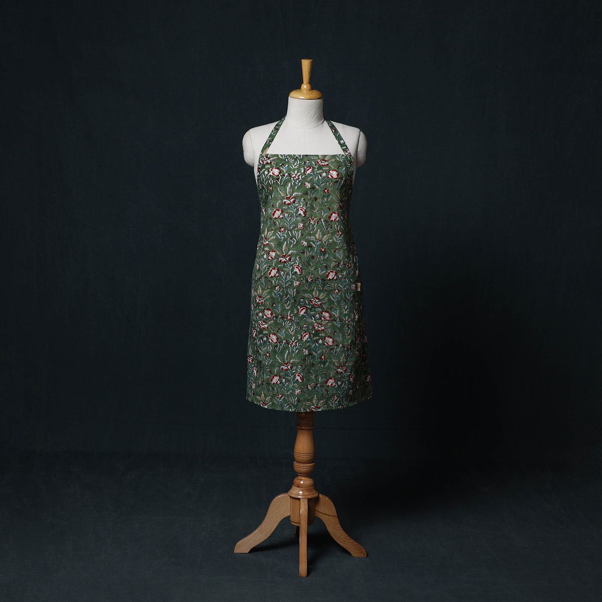 Green - Sanganeri Hand Block Print Cotton Apron with Pocket 44