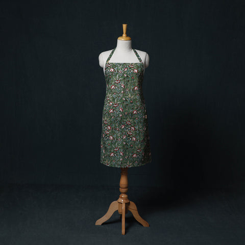 Green - Sanganeri Hand Block Print Cotton Apron with Pocket 44