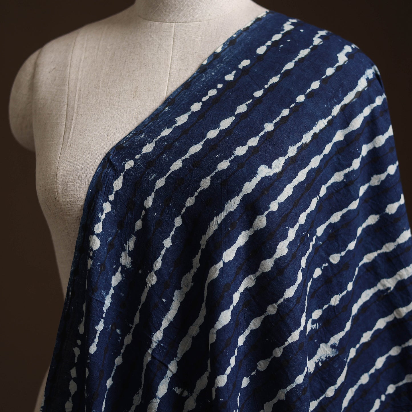 Blue - Pure Mul Cotton Bagru Indigo Hand Block Print Natural Dyed Fabric 01
