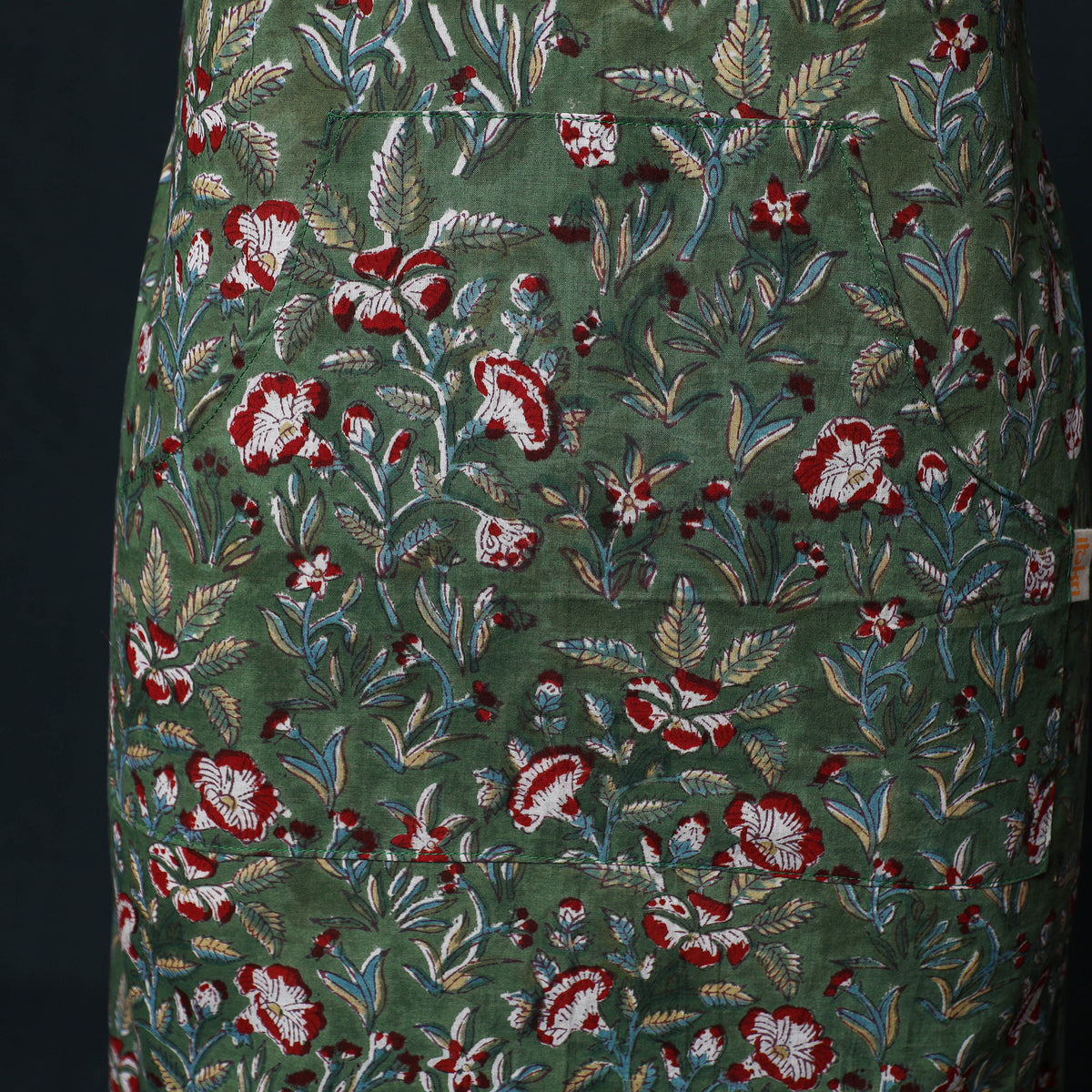 Green - Sanganeri Hand Block Print Cotton Apron with Pocket 44