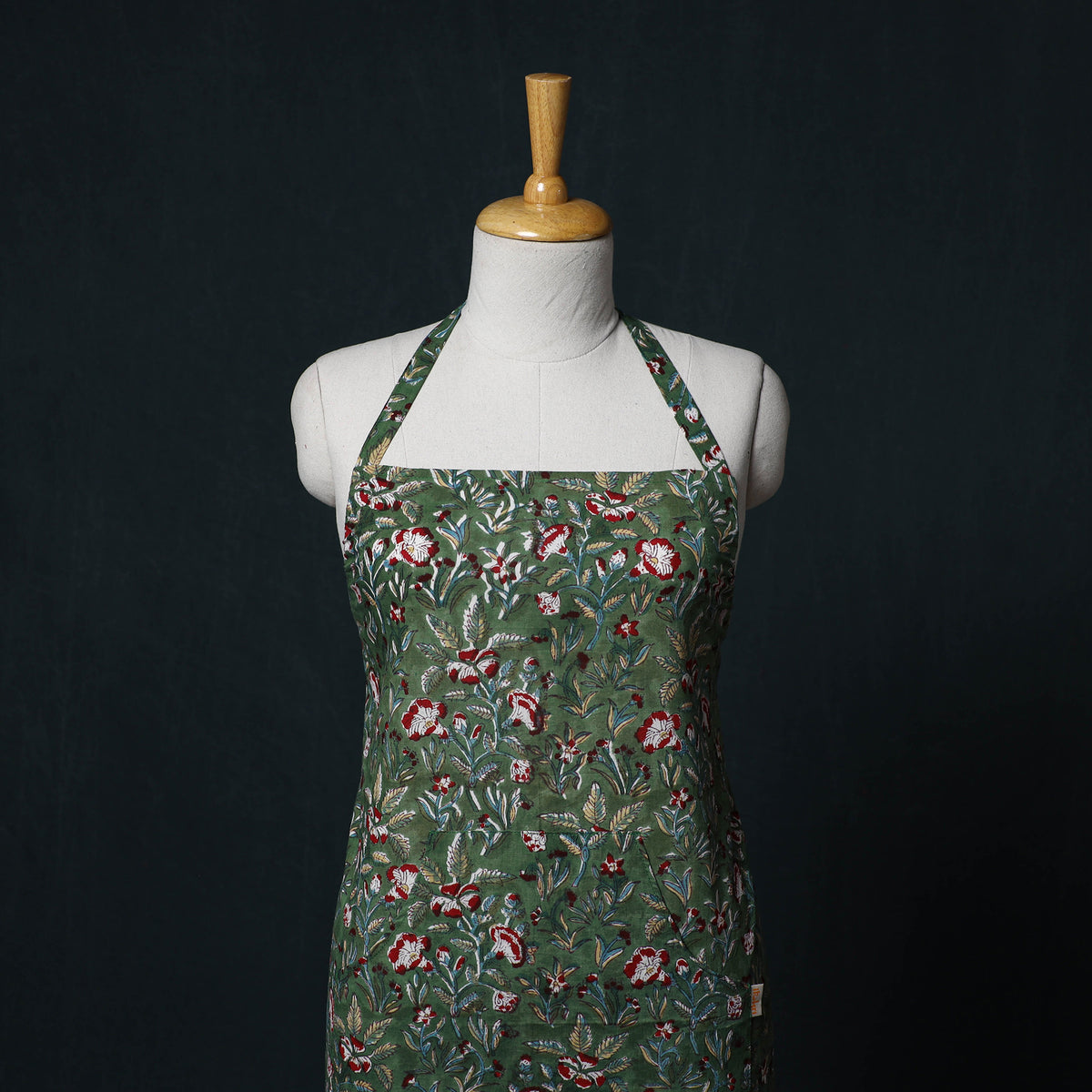 Green - Sanganeri Hand Block Print Cotton Apron with Pocket 44