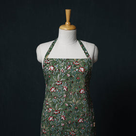 Green - Sanganeri Hand Block Print Cotton Apron with Pocket 44