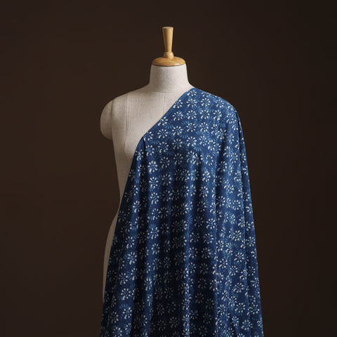 Pure Mul Cotton Bagru Indigo Hand Block Print Natural Dyed Fabric 02
