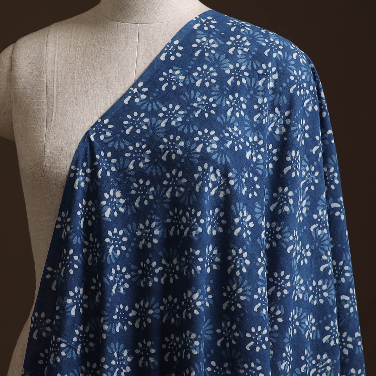 Blue - Pure Mul Cotton Bagru Indigo Hand Block Print Natural Dyed Fabric 02