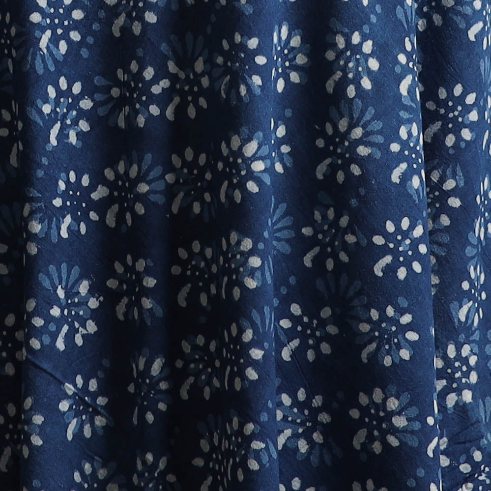 Blue - Pure Mul Cotton Bagru Indigo Hand Block Print Natural Dyed Fabric 02