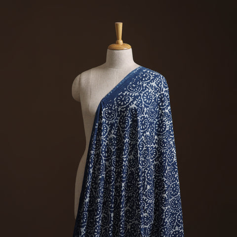 Pure Mul Cotton Bagru Indigo Hand Block Print Natural Dyed Fabric 03