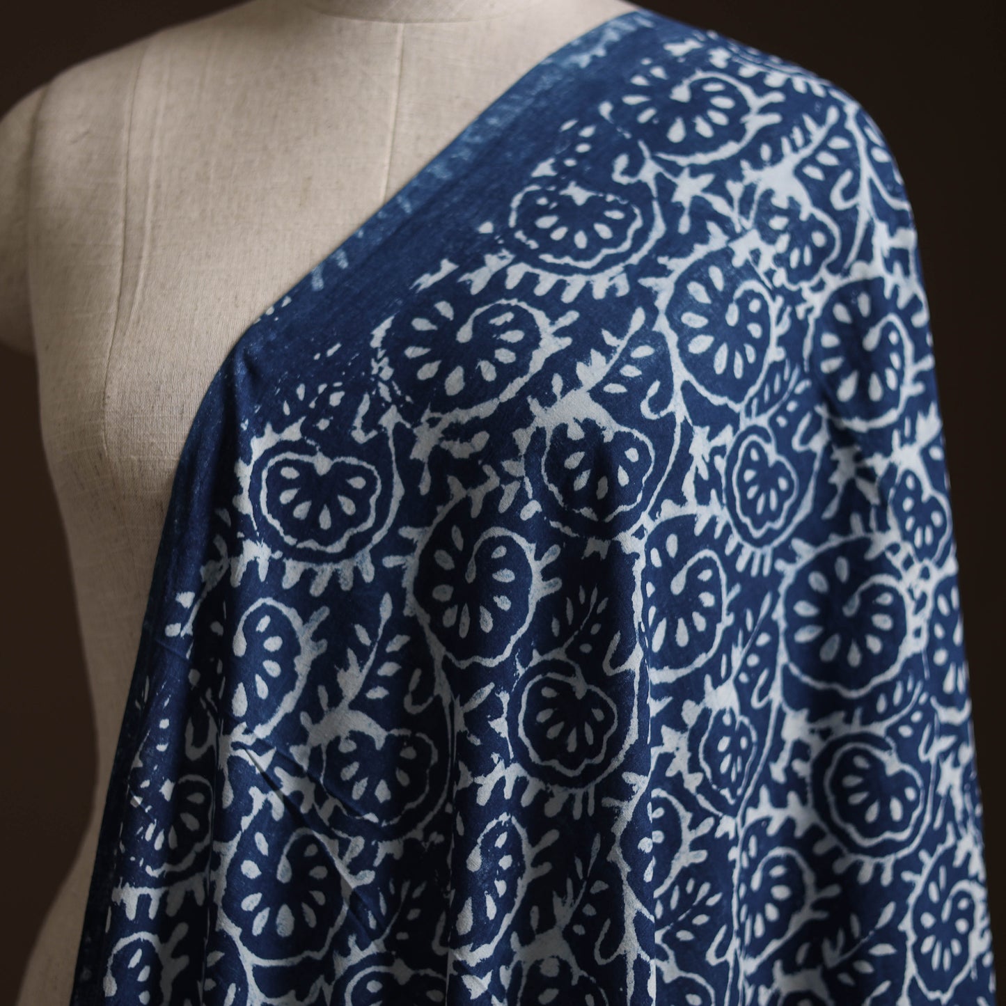 Blue - Pure Mul Cotton Bagru Indigo Hand Block Print Natural Dyed Fabric 03