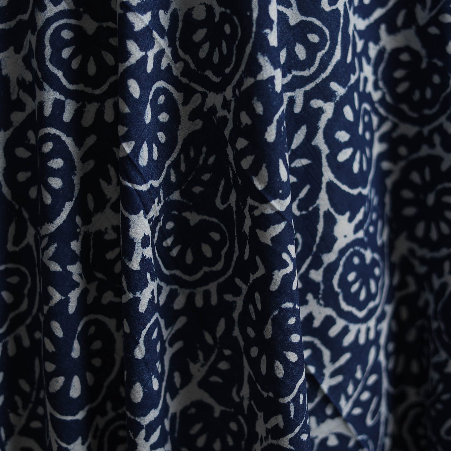 Blue - Pure Mul Cotton Bagru Indigo Hand Block Print Natural Dyed Fabric 03
