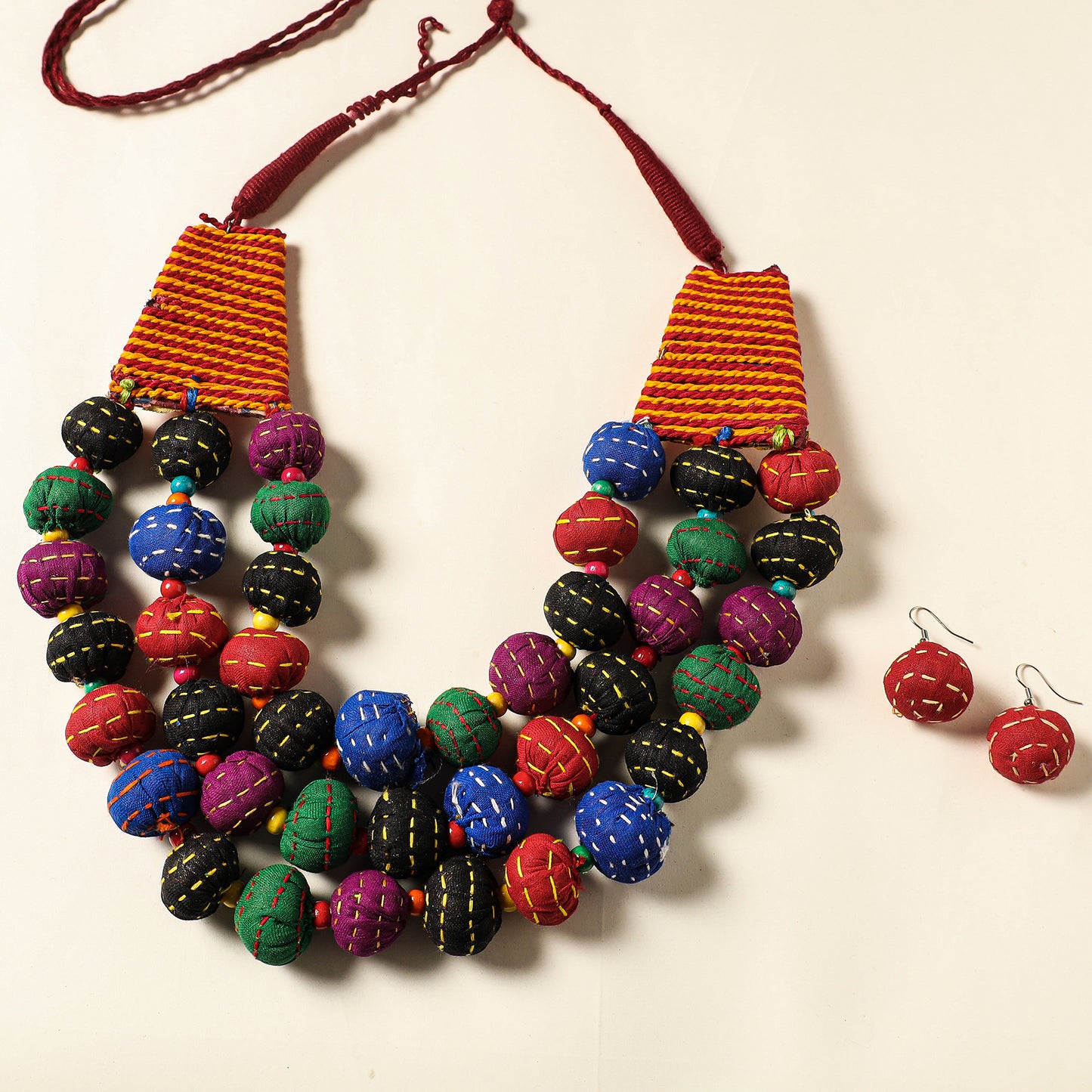 Handcrafted Gamcha Fabart Necklace Set by Rangila Dhaga