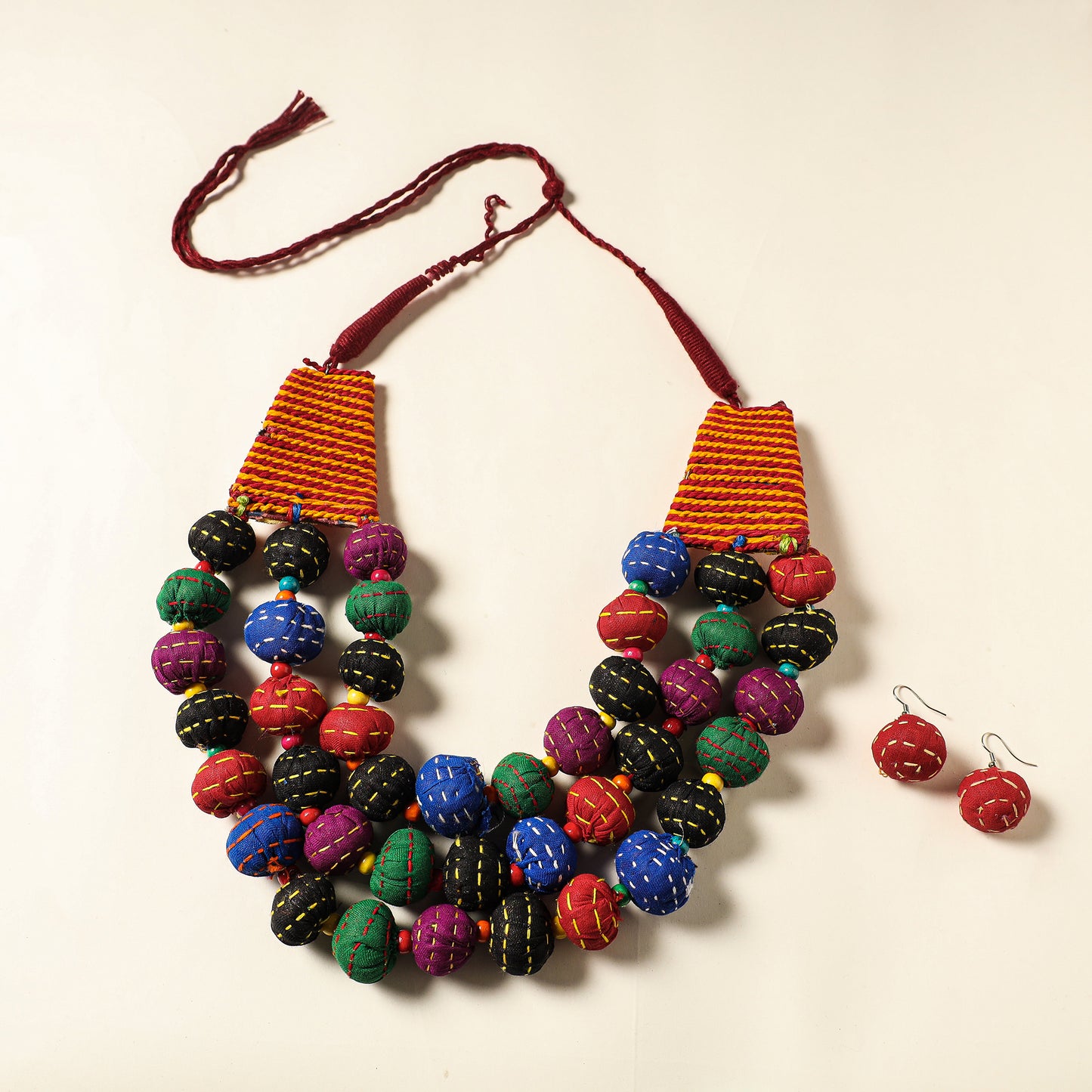 Handcrafted Gamcha Fabart Necklace Set by Rangila Dhaga