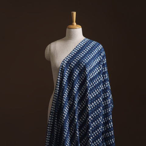 Blue - Pure Mul Cotton Bagru Indigo Hand Block Print Natural Dyed Fabric 04