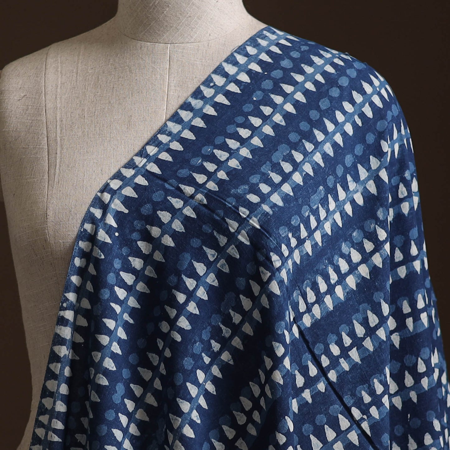 Blue - Pure Mul Cotton Bagru Indigo Hand Block Print Natural Dyed Fabric 04
